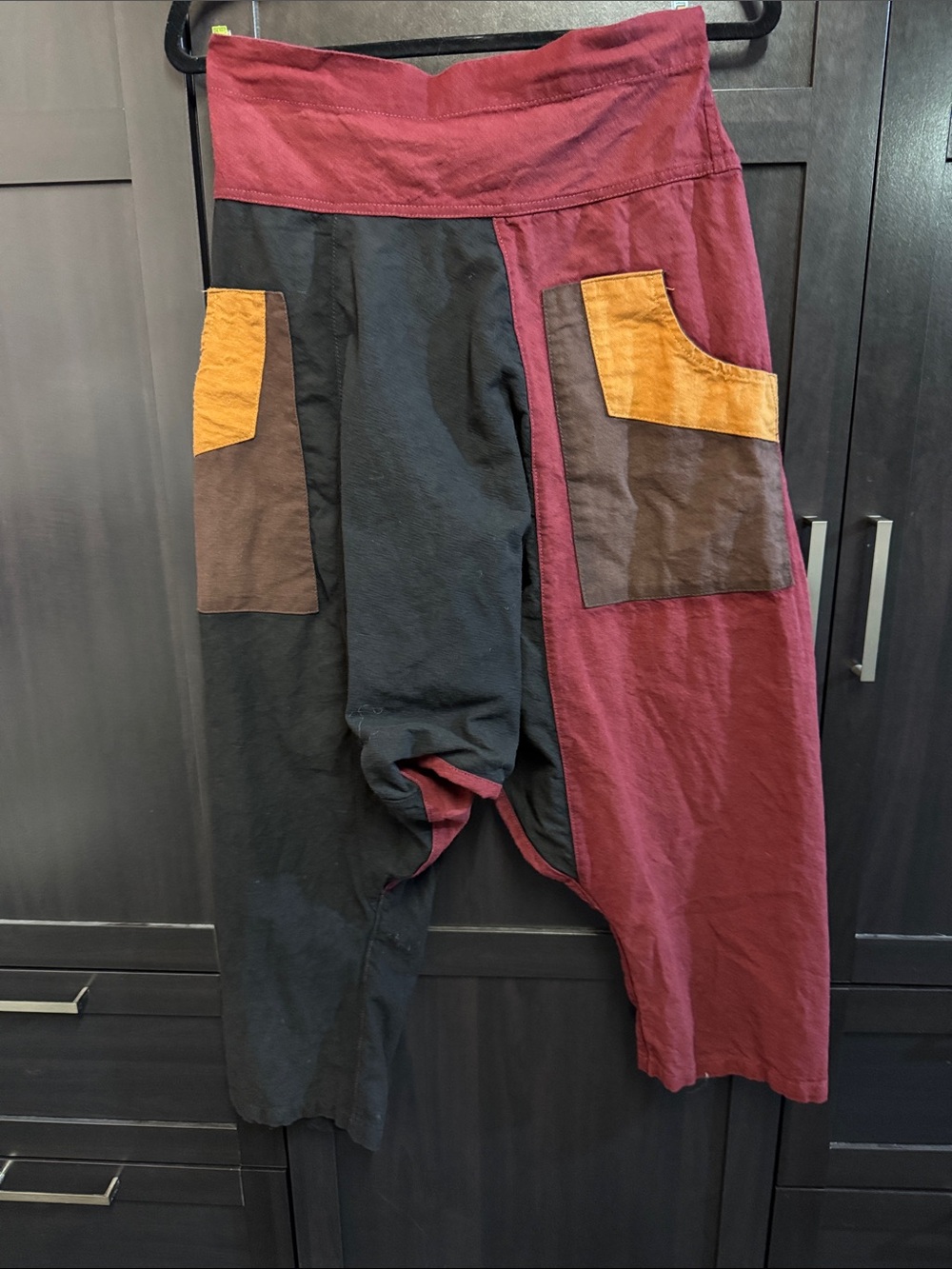 Colorblock Cargo Harem Pants for Men in Burgundy, Black & Brown